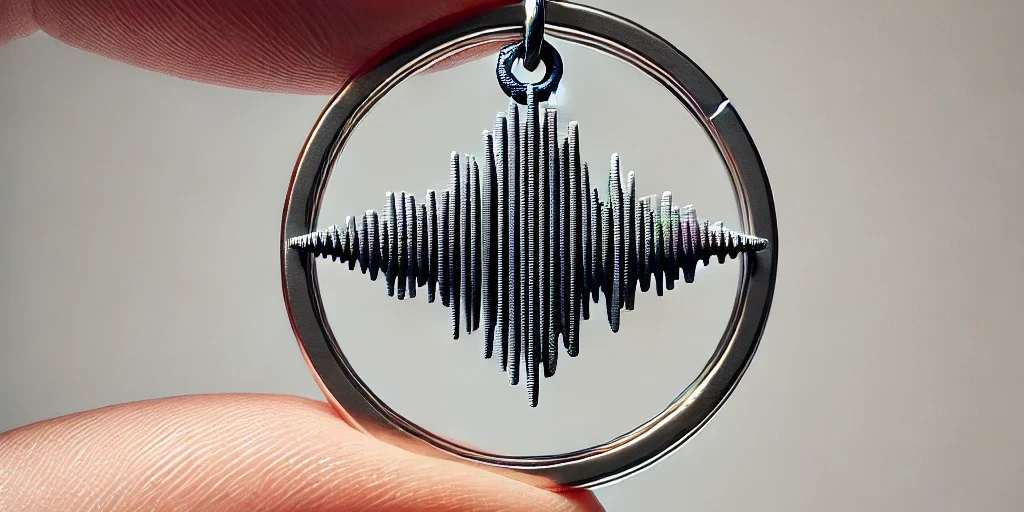 DALL·E 2024-06-28 21.23.42 - A very tiny keychain featuring a 3D printed sound wave design. The sound wave is thicker, well-defined, and connected, mounted on a keychain ring. The